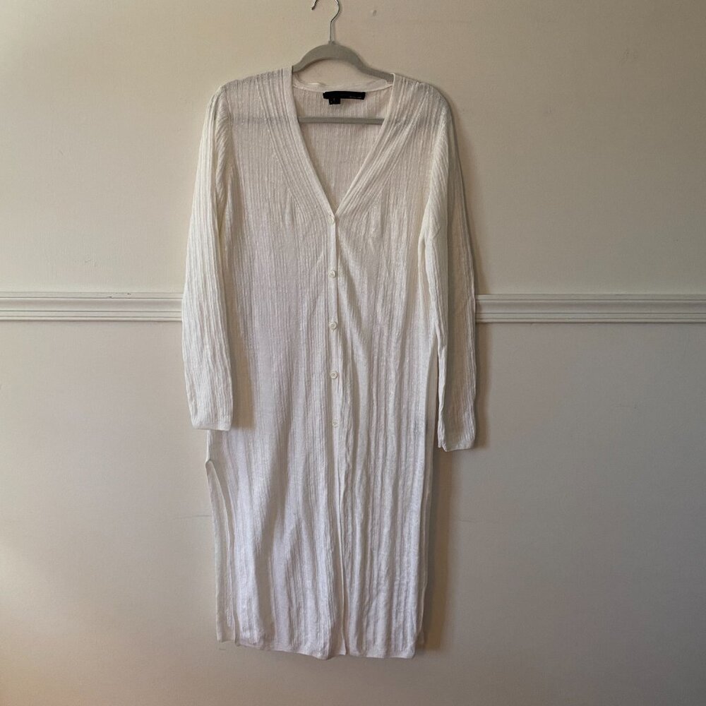 360‎ Sweater Italian Yarn 100% Linen White Long Sweater Cardigan Size Small